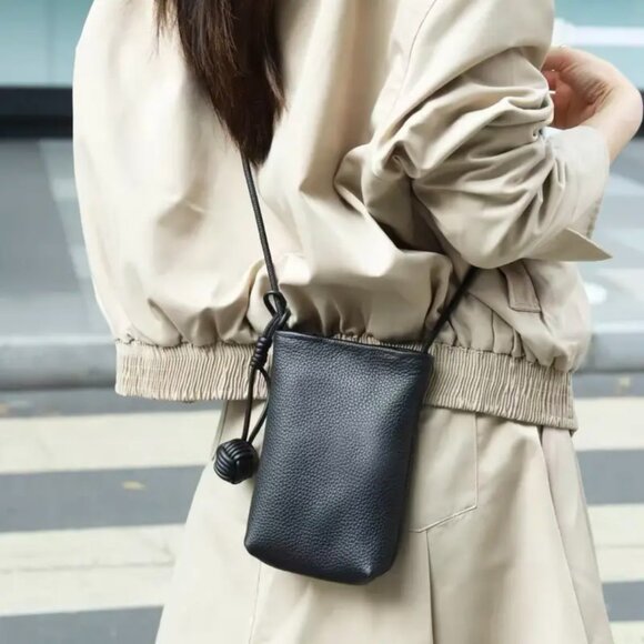 New! Black Faux Soft Leather Mini Crossbody Phone Coin Purse Bag - Picture 8 of 10